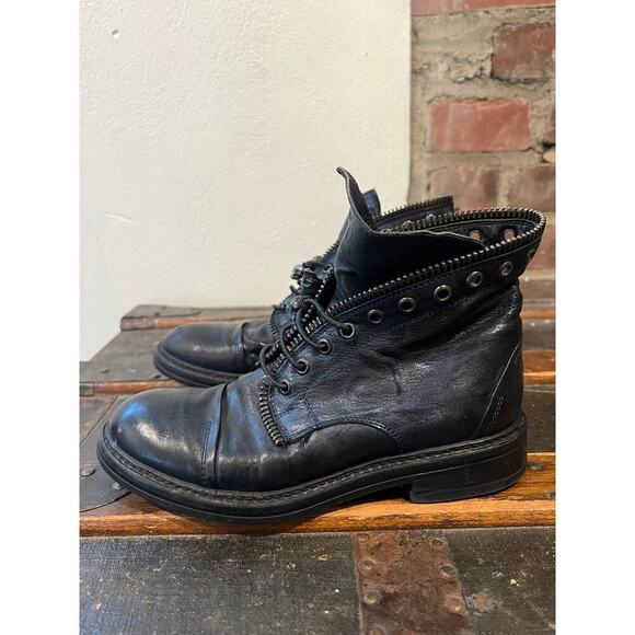 The Shoe Box Leather Combat Boots Women's 6 Bronze Blue Skull Head Punk Goth UK - Picture 5 of 10